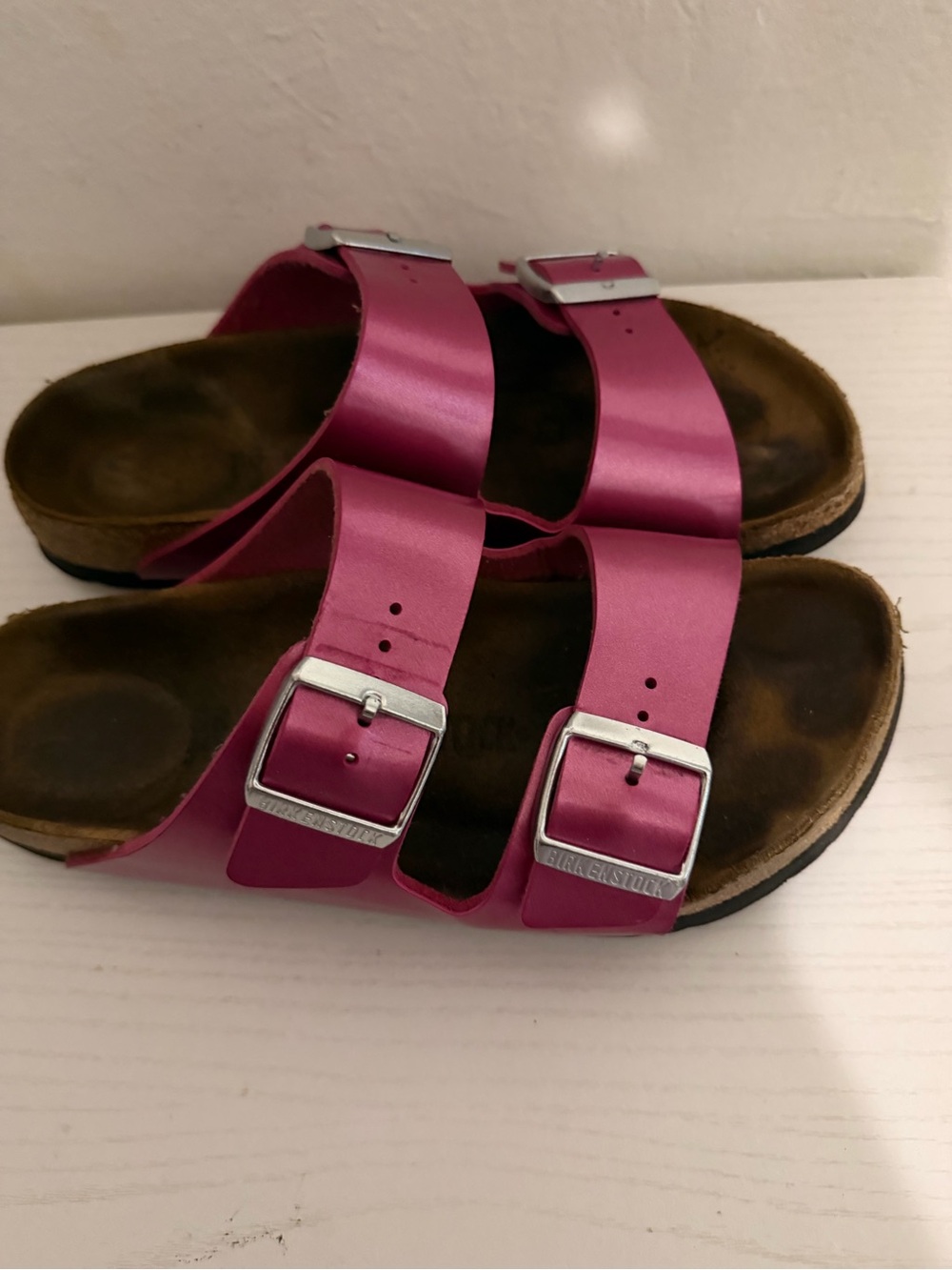 Birkenstock Women's Metallic Pink Double-Buckle Slide Sandals